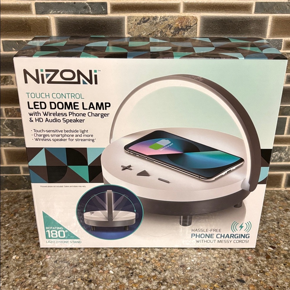 NEW-Nizoni touch control LED dome lamp, wireless phone charger and audio speaker
